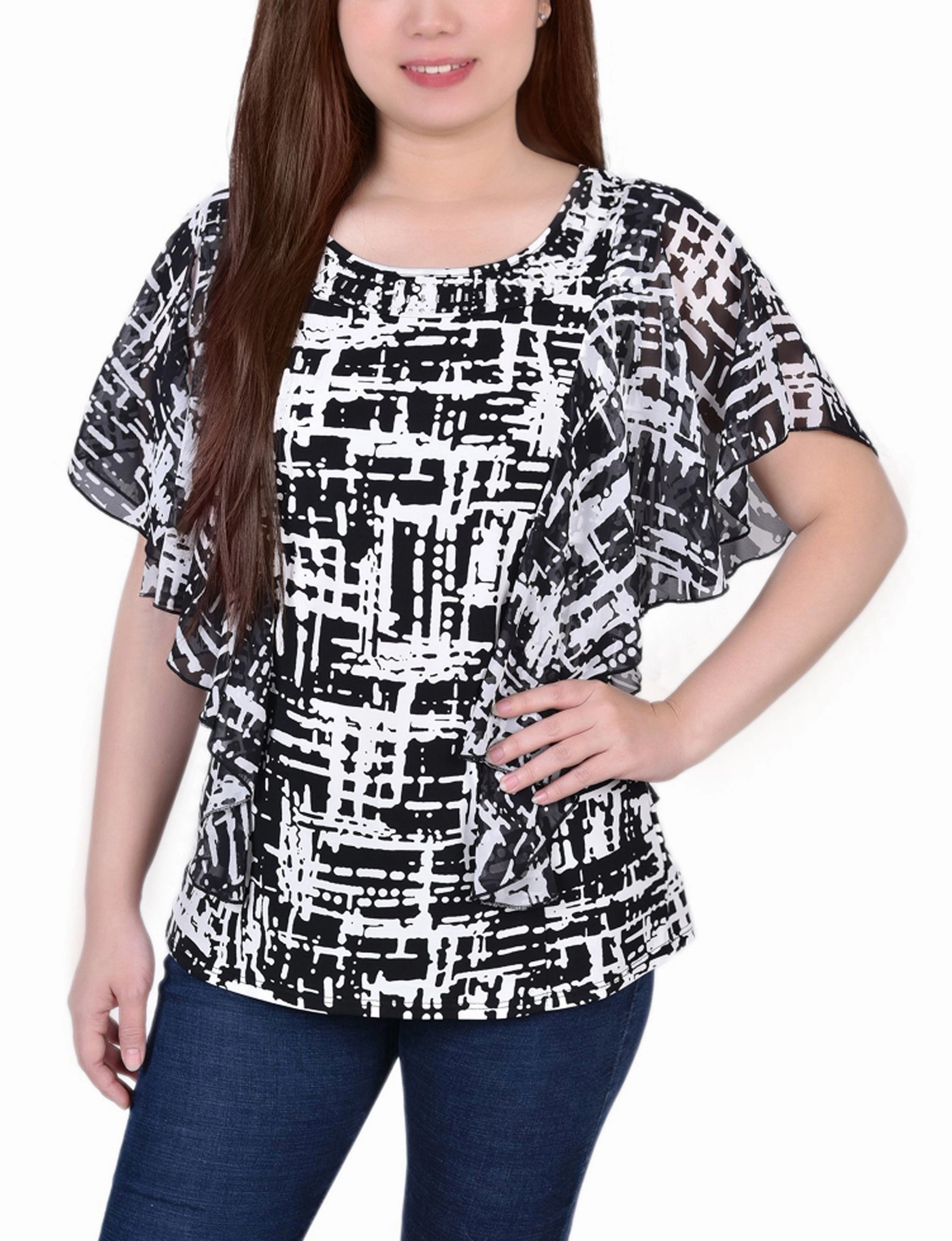 Chiffon Sleeve Poncho With Studded Neckline Fashionable Tank