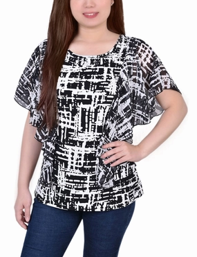 Self Fabric Tie Closure FourWay Stretch Fabric Chiffon Sleeve Poncho With Studded Neckline