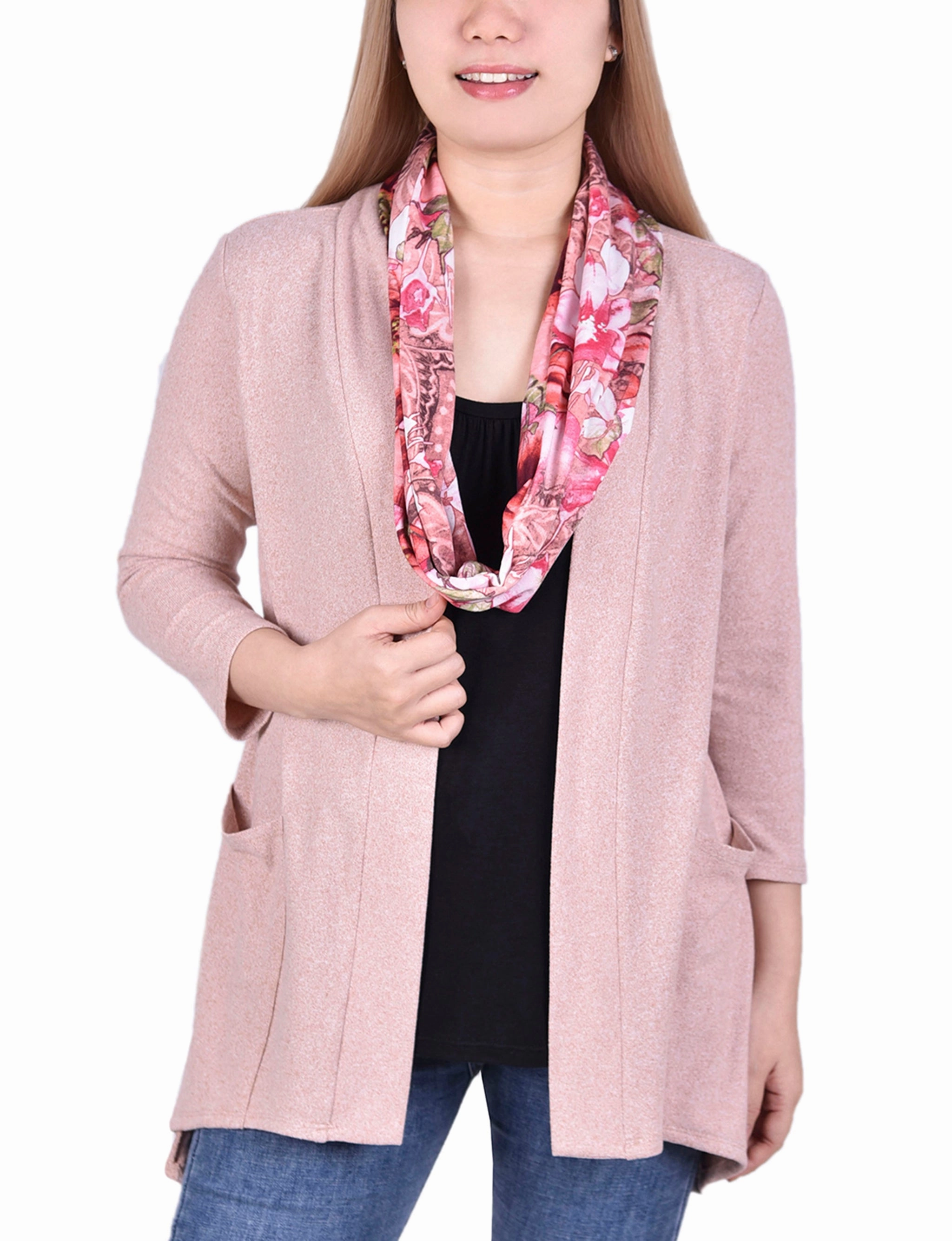 Stay Cool Technology Ventilated Side Panels Cardigan With Inset And Detachable Printed Scarf