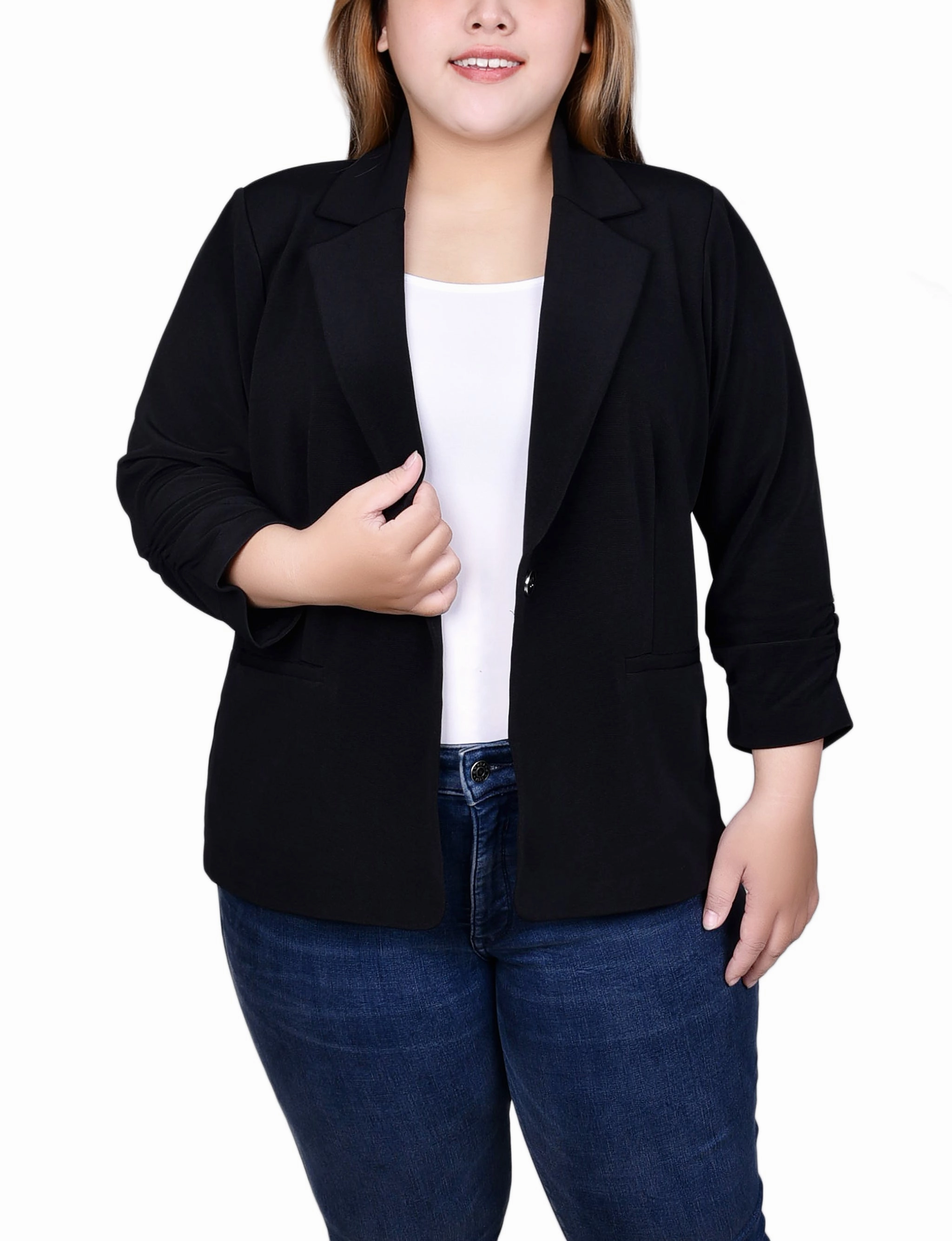 Plus Size 3/4 Sleeve Knit Ottoman Jacket LightweightMaterial