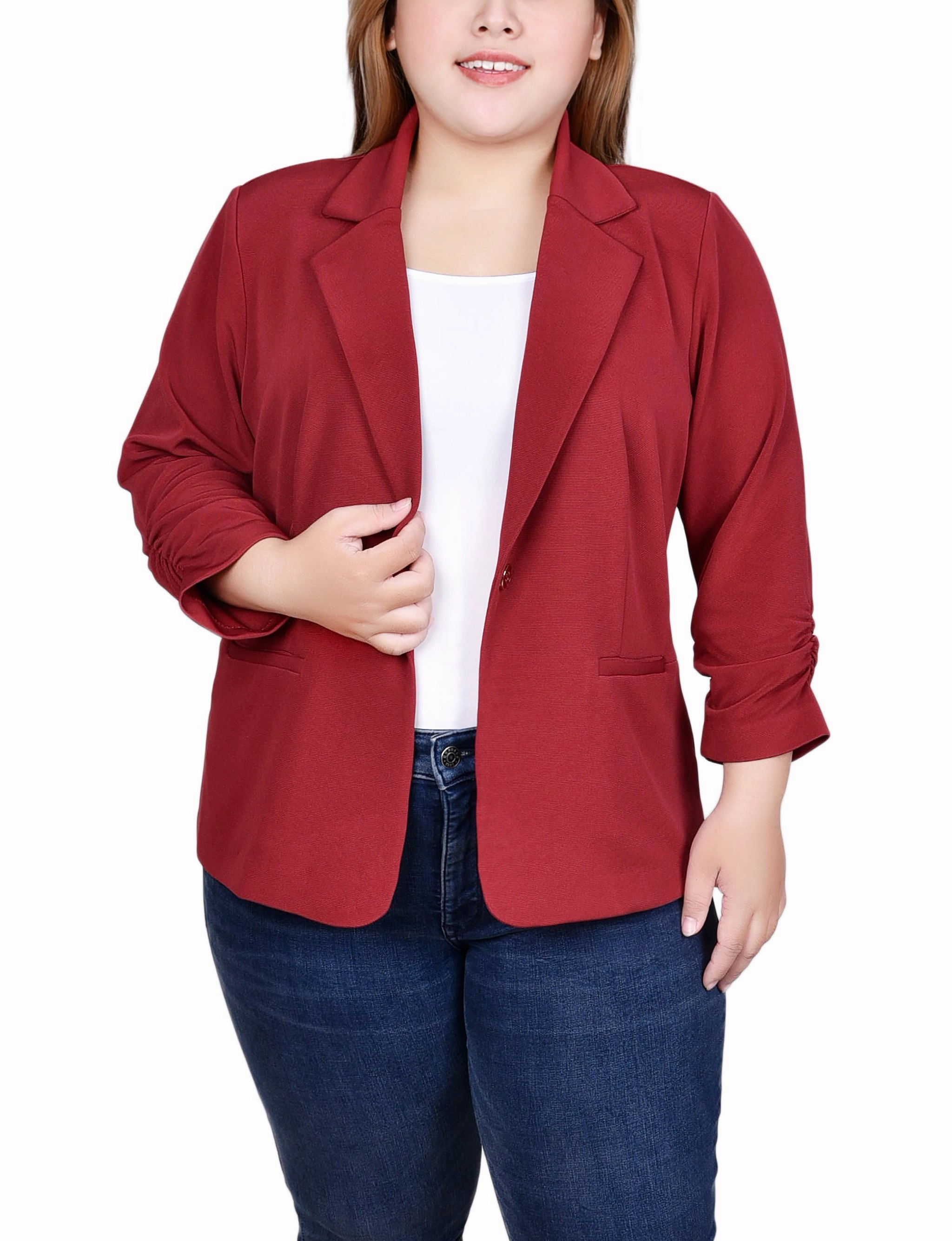 Double Layered Hem Reinforcement OversizedFit Plus Size 3/4 Sleeve Knit Ottoman Jacket