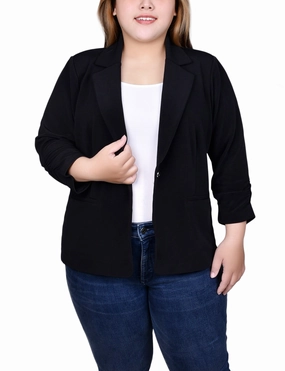 Plus Size 3/4 Sleeve Knit Ottoman Jacket LightweightMaterial