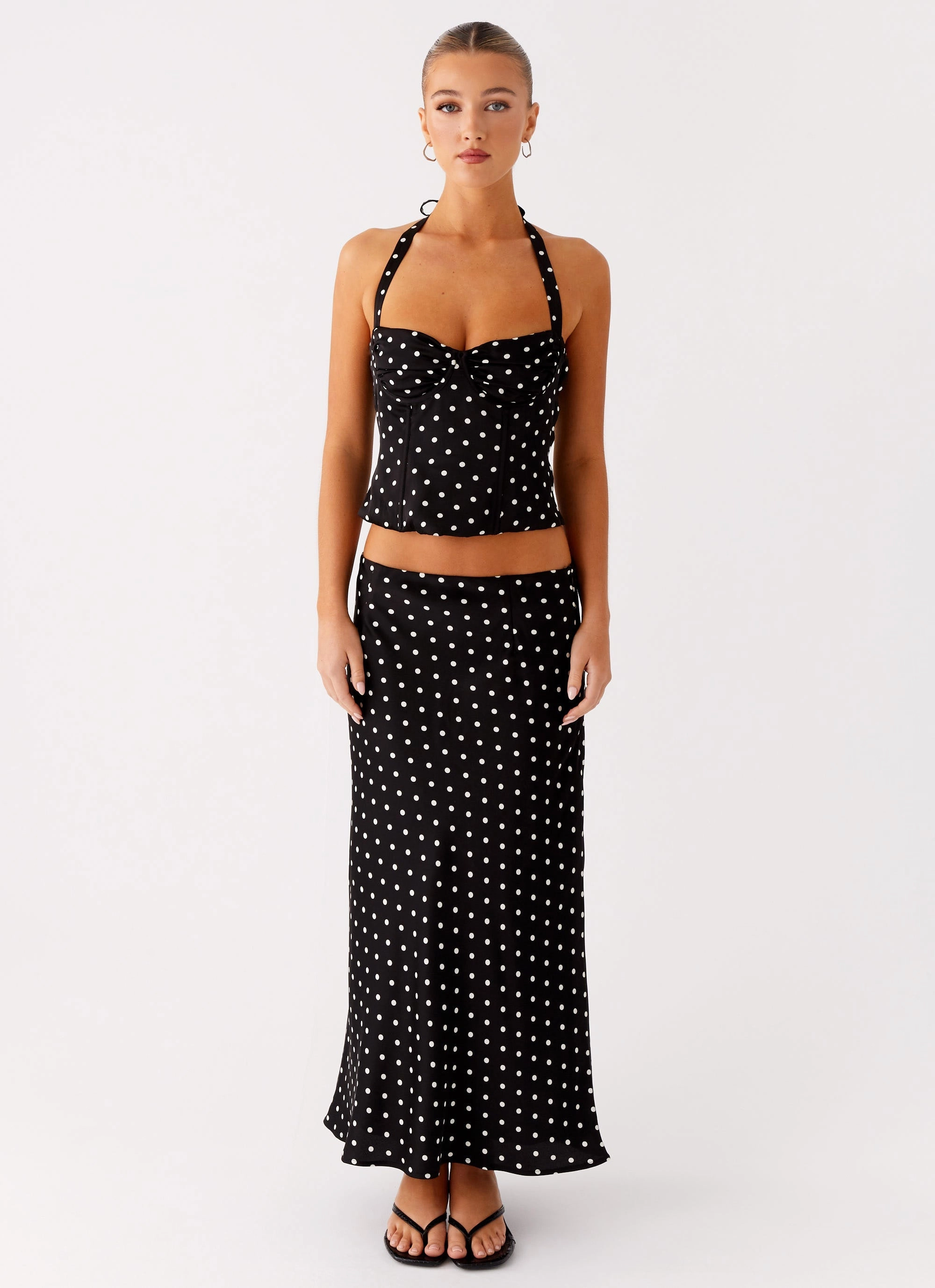 Breanne Midi Skirt - Black Polka Dot Subtle Finish Polished Fit