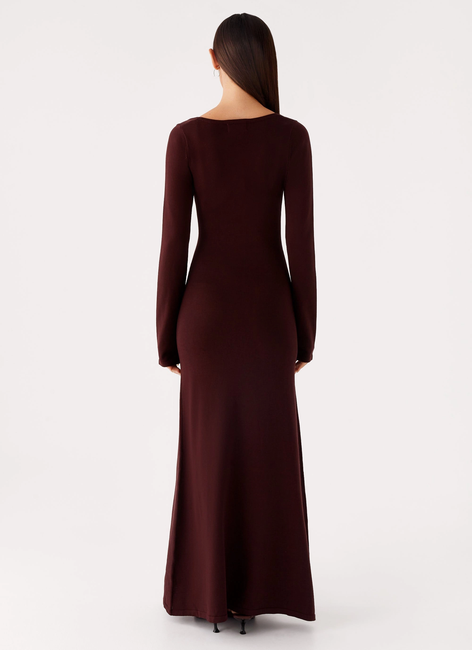Adora Long Sleeve Knit Maxi Dress - Chocolate Elegant Layering