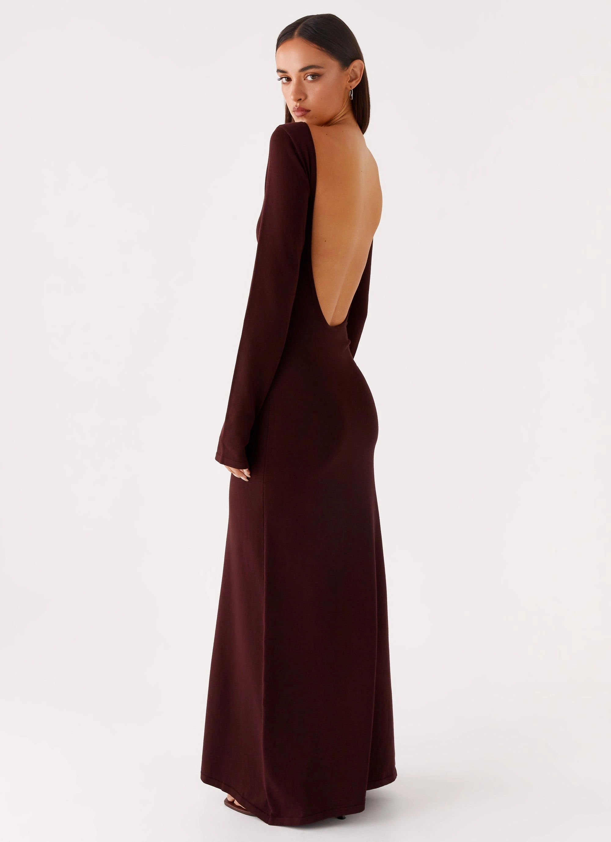 Perfect Layer BreathableLining Adora Long Sleeve Knit Maxi Dress - Chocolate