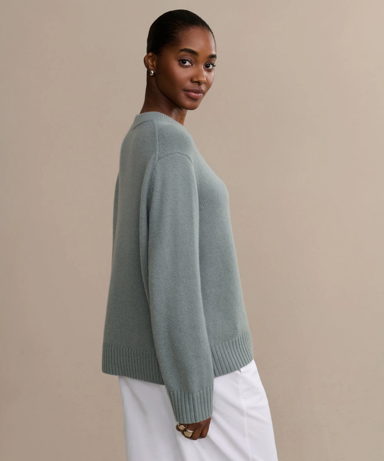 Multipanel Construction Cashmere Oversized Crewneck