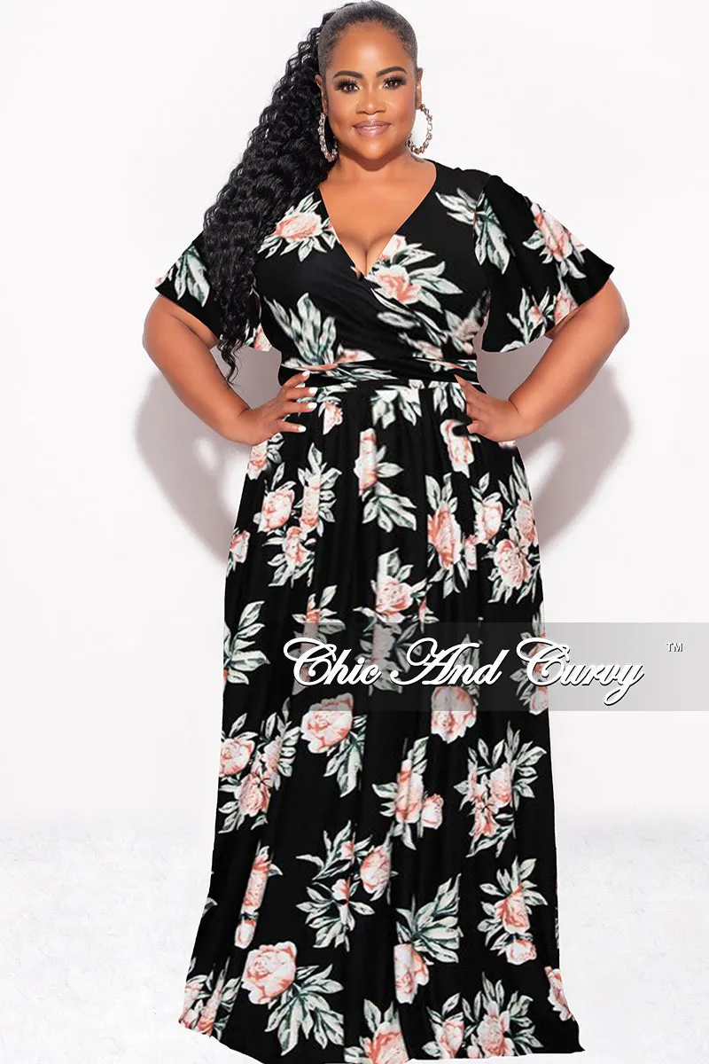 Minimal Bulk Final Sale Plus Size 2pc Cropped Tie Top and Skirt Set in Black Floral Print