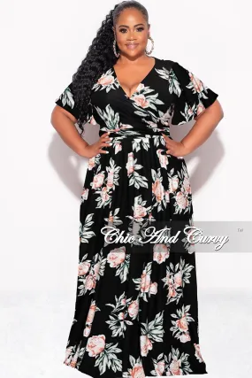 Minimal Bulk Final Sale Plus Size 2pc Cropped Tie Top and Skirt Set in Black Floral Print