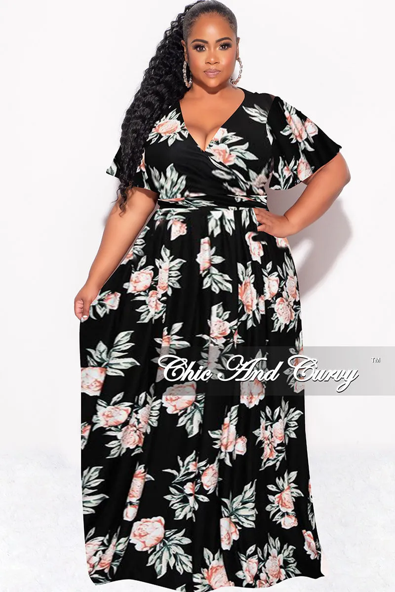 Comfy Motion Final Sale Plus Size 2pc Cropped Tie Top and Skirt Set in Black Floral Print