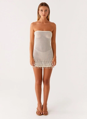 Carpe Diem Crochet Mini Dress - Ivory Lightweight Wear Urban Drape