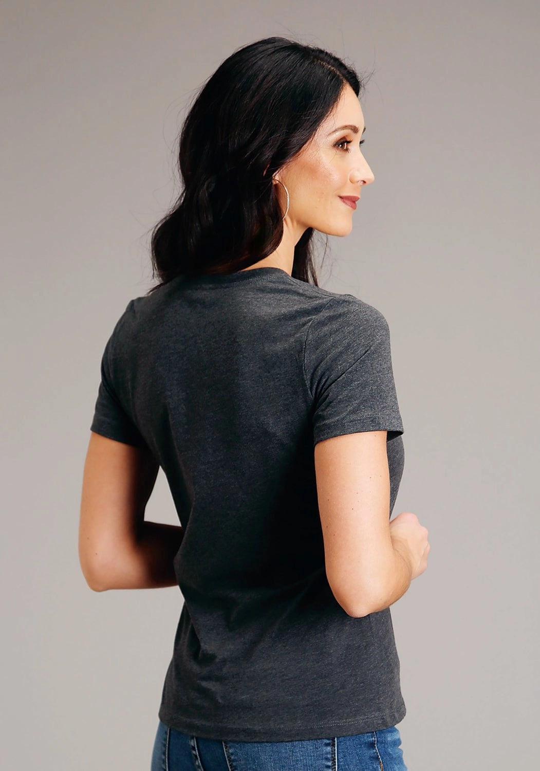 Weekend Adventure Stetson Womens Charcoal Cotton Blend Cactus Desert Scene S/S T-Shirt