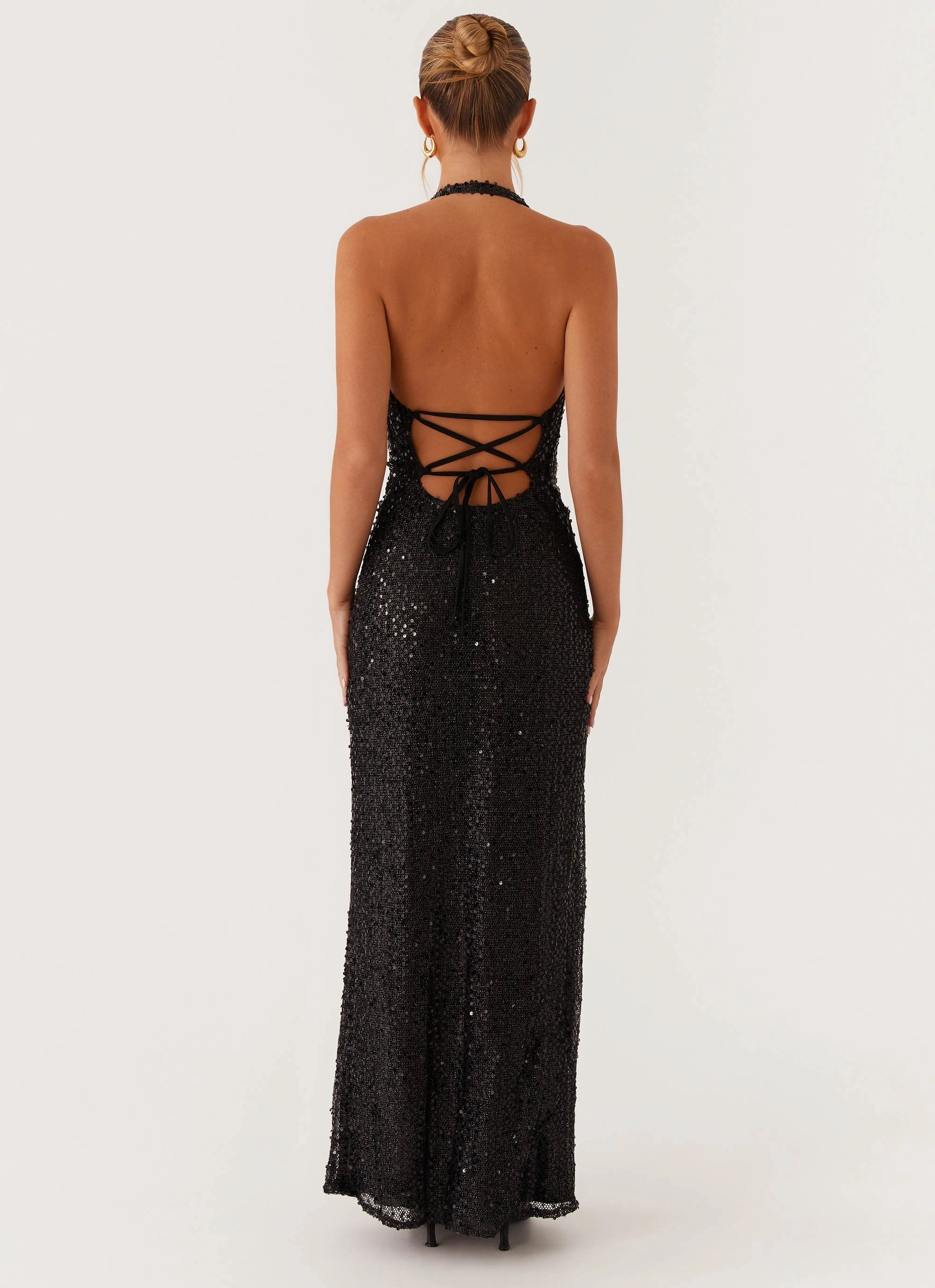 After Tonight Sequin Cowl Neck Maxi Dress - Black Soft cotton blend dress