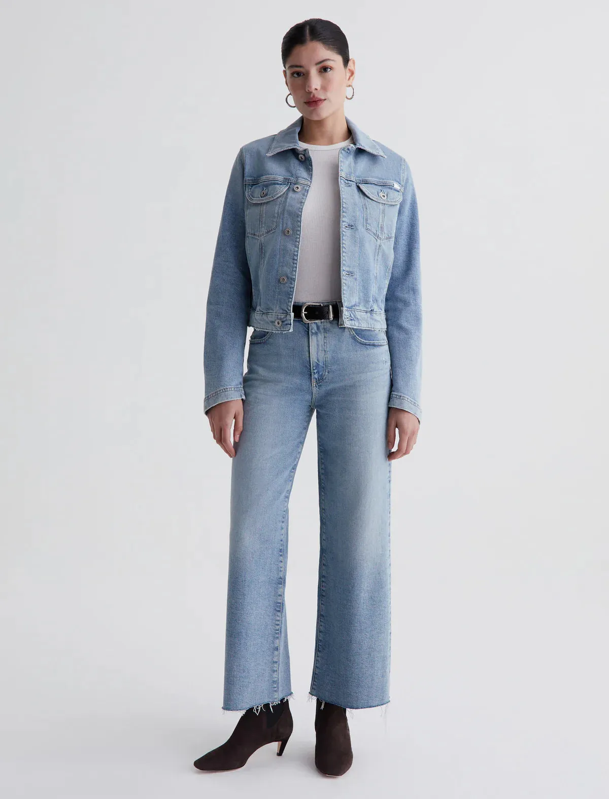 Minimalist Trendy Everyday AG Saige Wide Leg Crop Jeans -Eclipsed