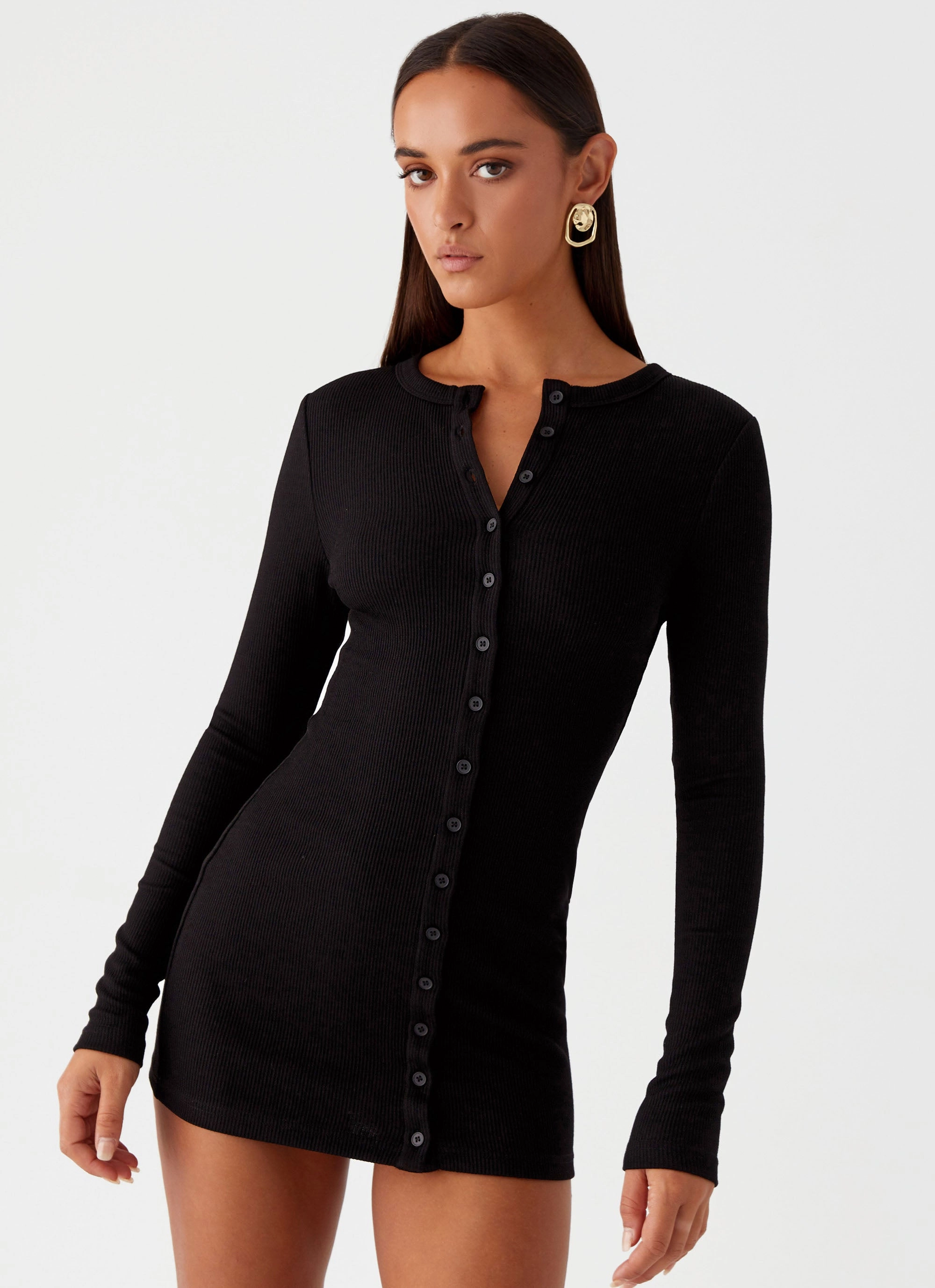 Polished Details Ailee Long Sleeve Mini Dress - Black