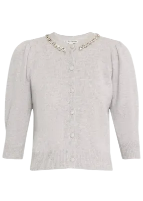 Autumn Cashmere Rhinestone Trimmed Puff Sleeve Cardigan Reinforced Stitching Odor Resistant Technology