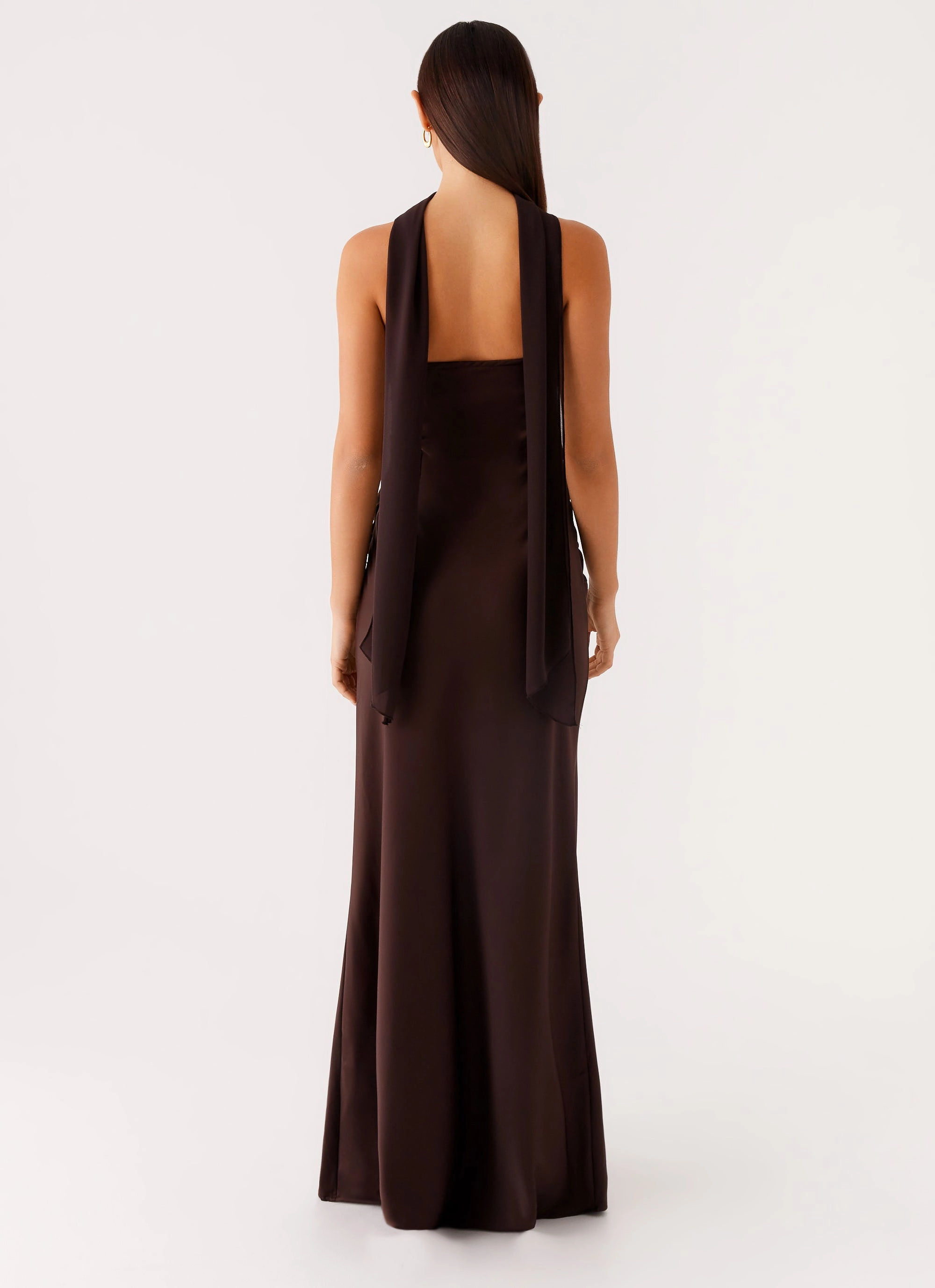 Elegant Detail Minimalist Layering Alaine Scarf Maxi Dress - Dark Chocolate