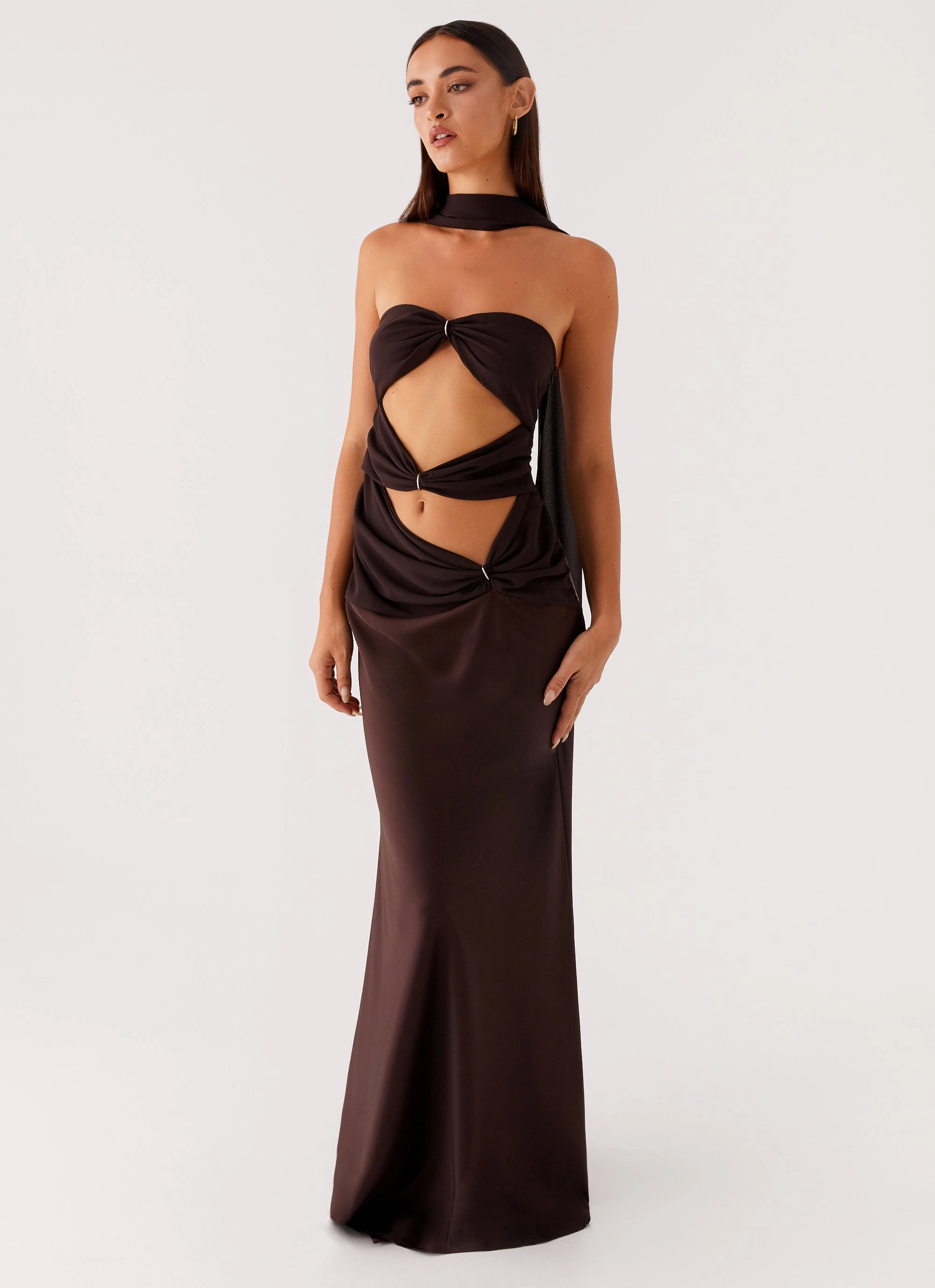Tall Fit Alaine Scarf Maxi Dress - Dark Chocolate