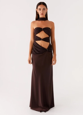 Alaine Scarf Maxi Dress - Dark Chocolate Crinkle Effect