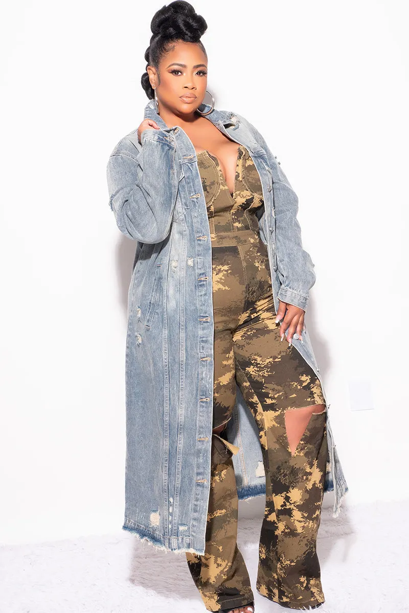 All Day Wear Final Sale Plus Size Distressed Duster Jacket in Medium Denim