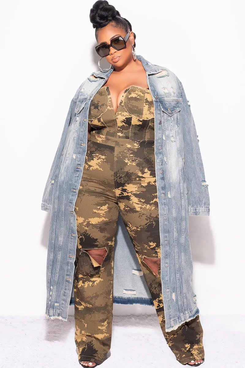 Everyday Flex Final Sale Plus Size Distressed Duster Jacket in Medium Denim