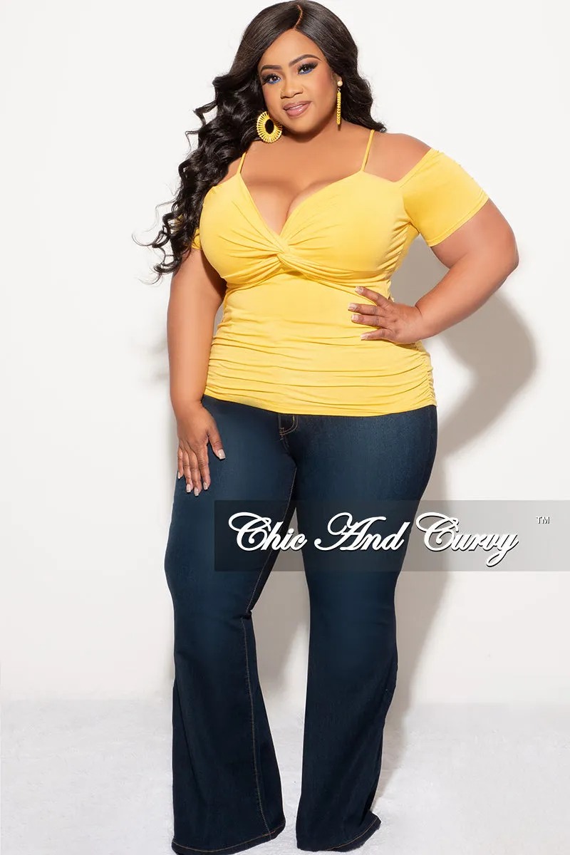 Durable Comfort Final Sale Plus Size Cold Shoulder Top in Mustard Yellow