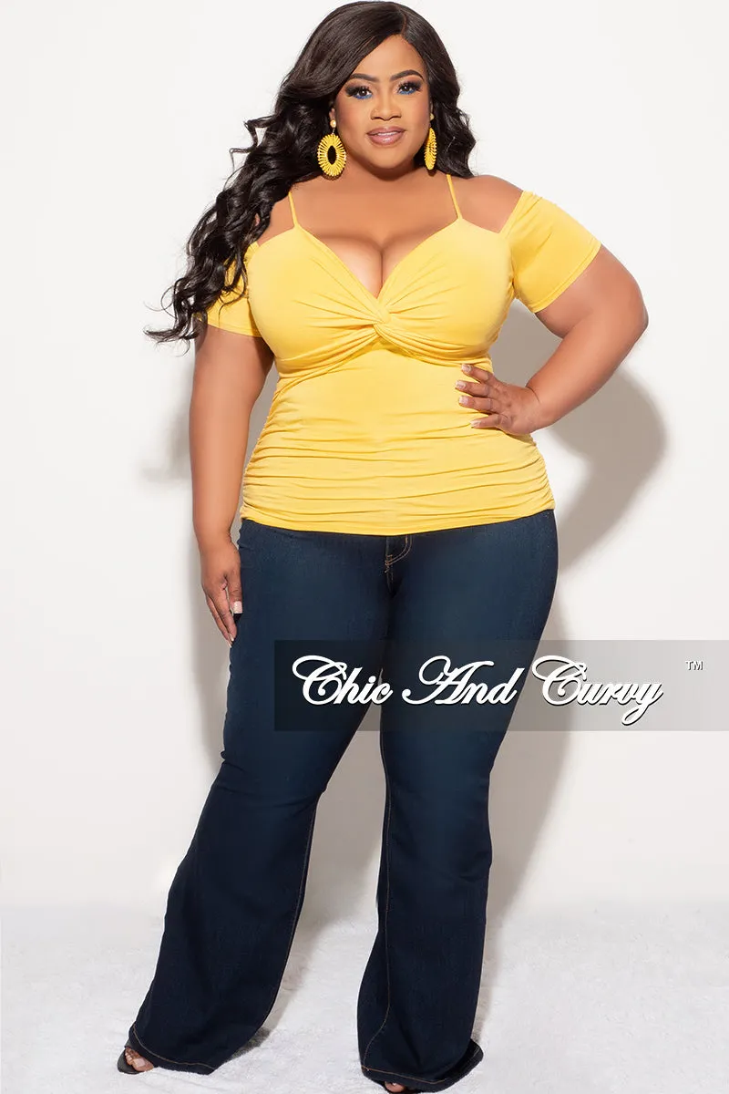 Final Sale Plus Size Cold Shoulder Top in Mustard Yellow Wrinkle Resistant Finish Durable Hemming