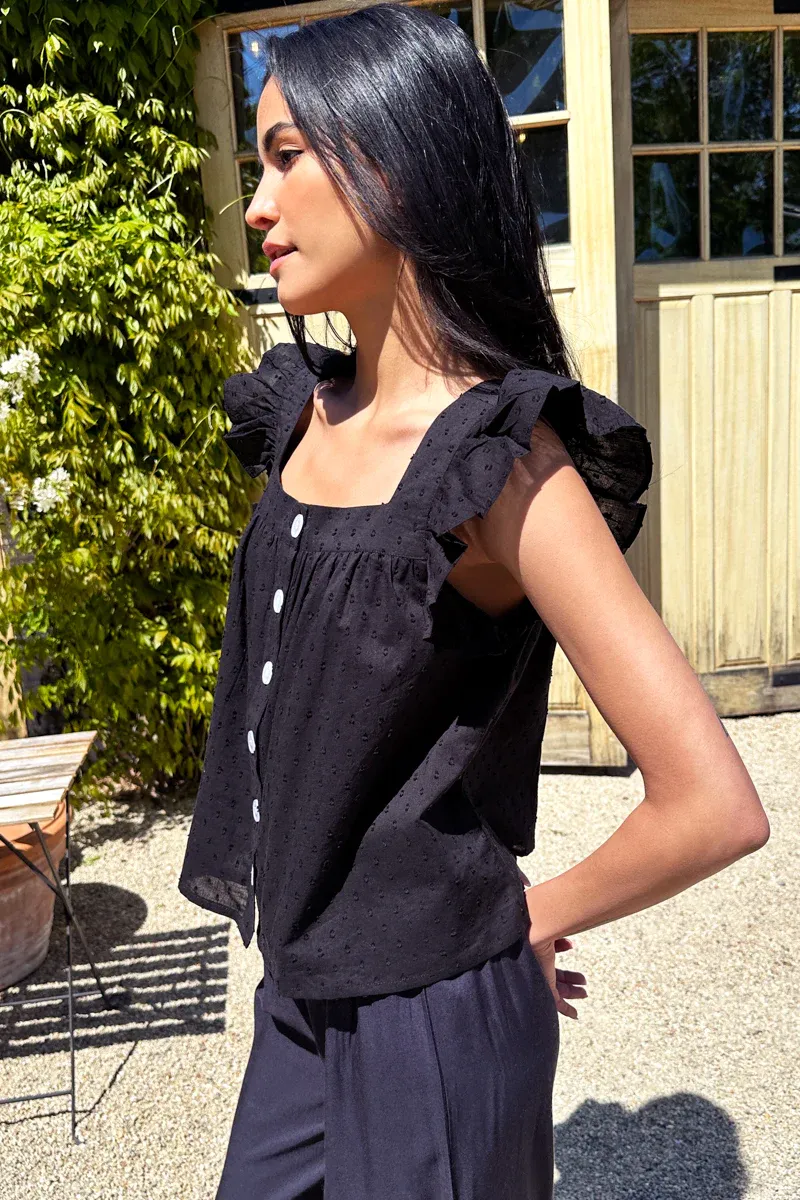 Emerson Fry Laurent Flutter Sleeve Top FrictionResistantEdges NoSlipSurface