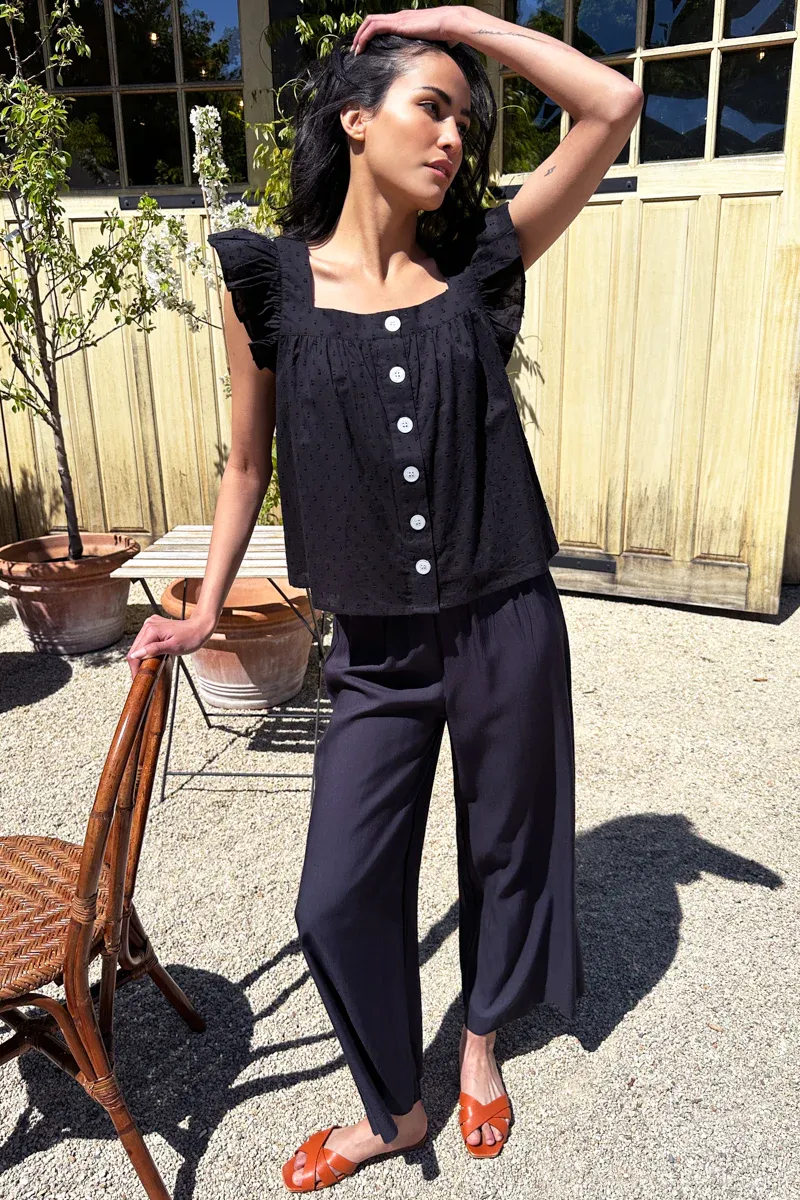 ReinforcedShoulderConstruction Emerson Fry Laurent Flutter Sleeve Top