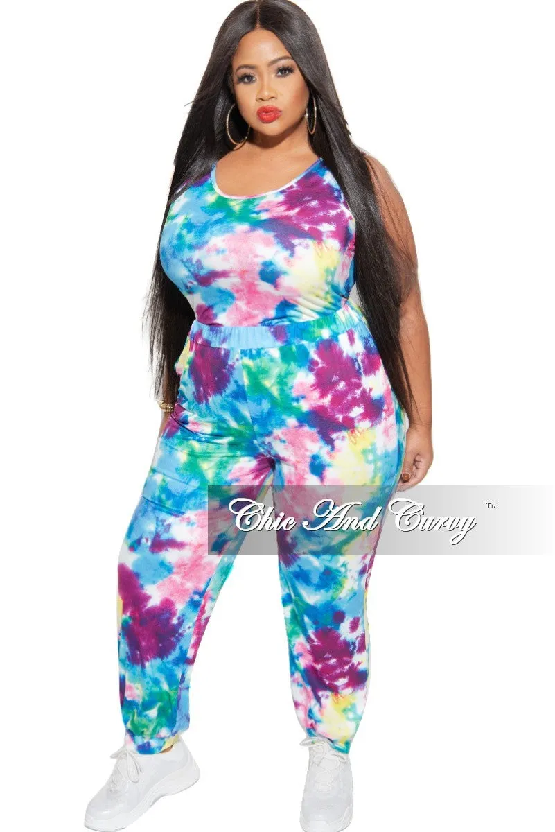 Final Sale Plus Size 2 pc Set Tank Bodysuit & Jogger Pants in Multi-Colors Breath Fit Sporty Touch