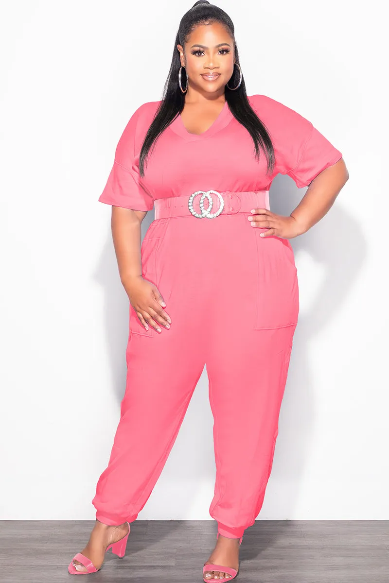 Final Sale Plus Size Harem Jumpsuit in Pink Cozy Feel Chafe-Free Fit