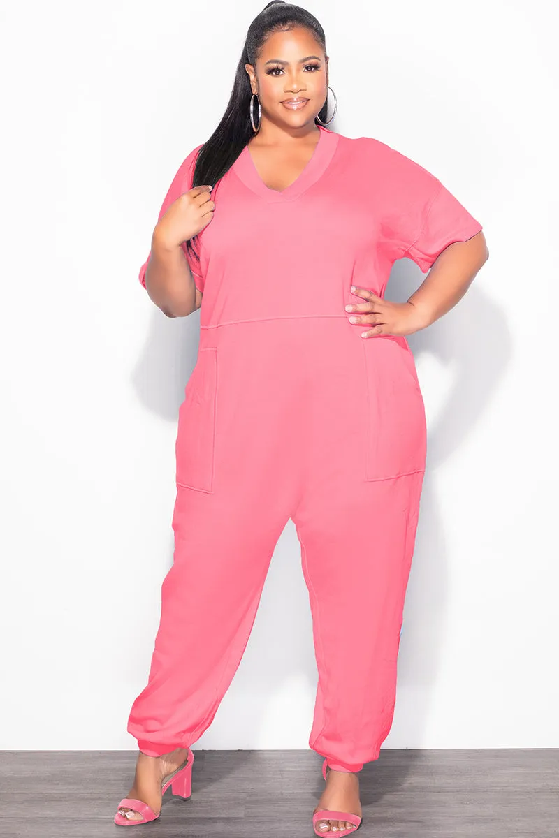 StaticDissipative Timeless Fit Final Sale Plus Size Harem Jumpsuit in Pink