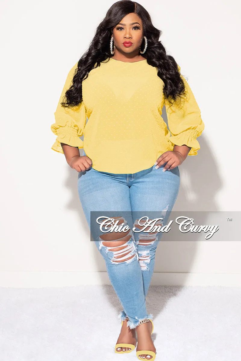 Final Sale Plus Size Chiffon Sheer Top with Dot Embossing in Yellow RegularFit All Season