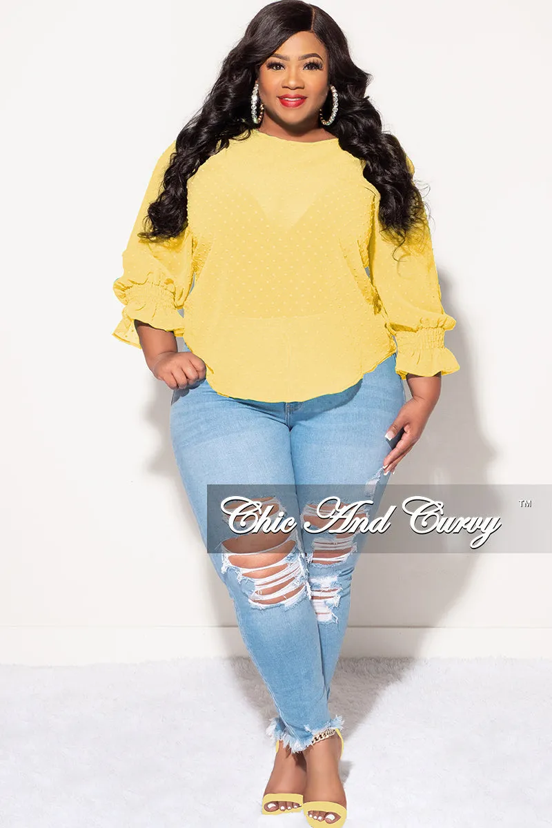 Easy Comfort Final Sale Plus Size Chiffon Sheer Top with Dot Embossing in Yellow