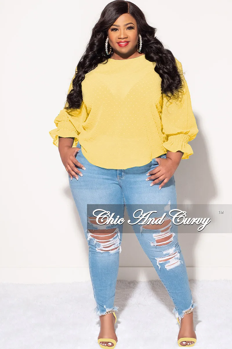 Chill Ready Quick Comfort Fit Final Sale Plus Size Chiffon Sheer Top with Dot Embossing in Yellow