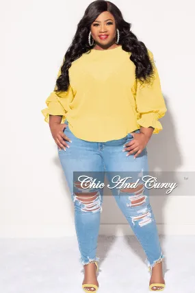 Final Sale Plus Size Chiffon Sheer Top with Dot Embossing in Yellow All Day Use