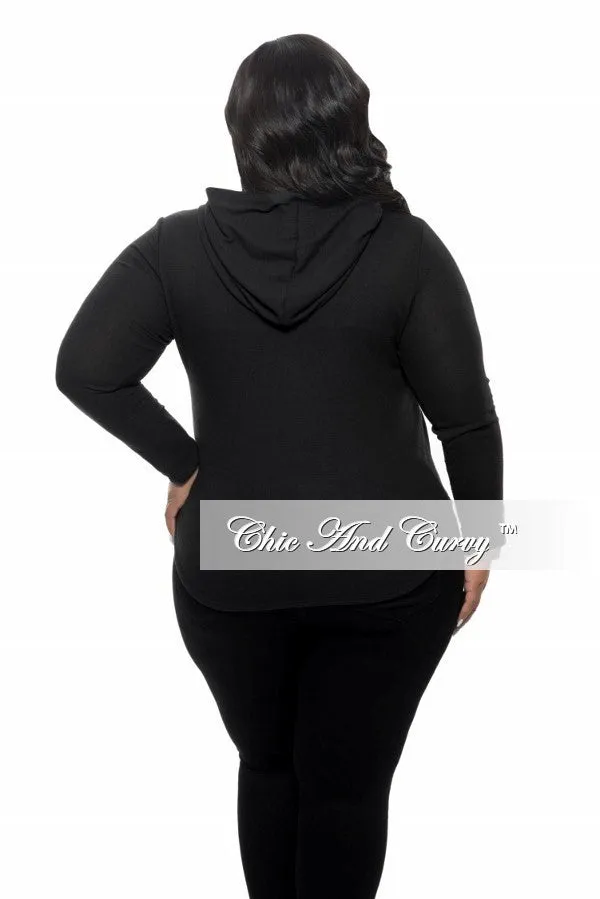 Form Fit Comfort ripstop fabric Final Sale Plus Size Lace Up Top with Long Sleeves in Black