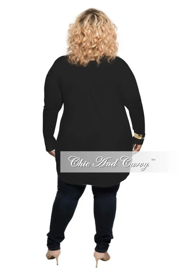 Final Sale Plus Size Long Sleeve V-Neck Top with Tulip Hemline in Black Tear Resistant Design Workout-ready