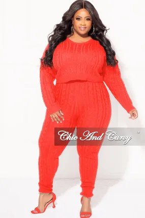 Final Sale Plus Size 2-Piece Sweater Pants Set in Red Casual Movement
