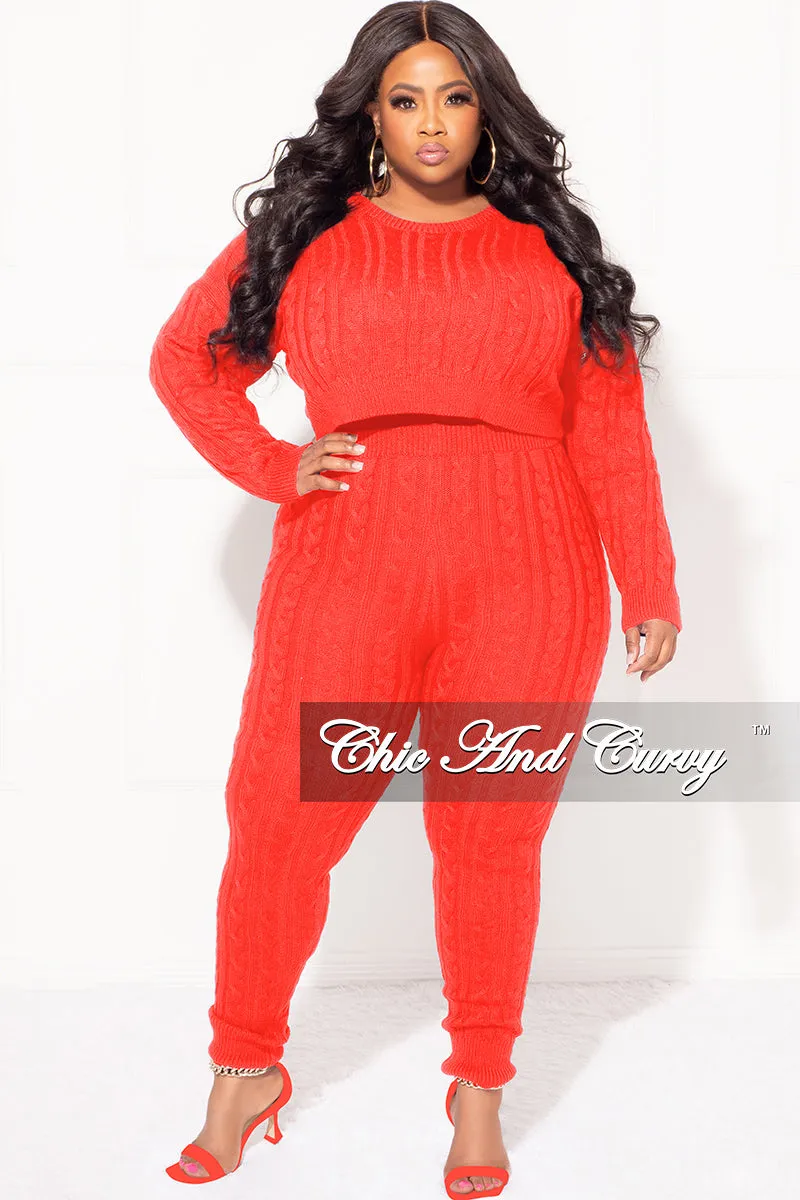 Quick Movement Wear Final Sale Plus Size 2-Piece Sweater Pants Set in Red