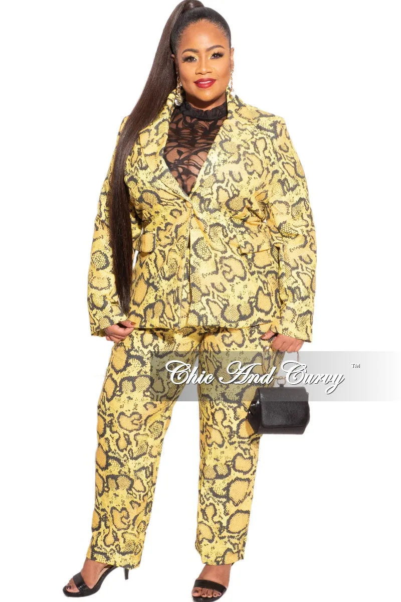 Final Plus Size Pants Suit in Yellow and Black Snake Skin Relaxed Fit Design