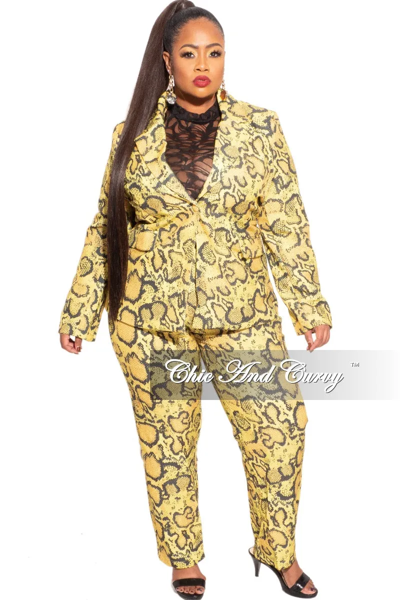 Durable Seam Construction Final Plus Size Pants Suit in Yellow and Black Snake Skin
