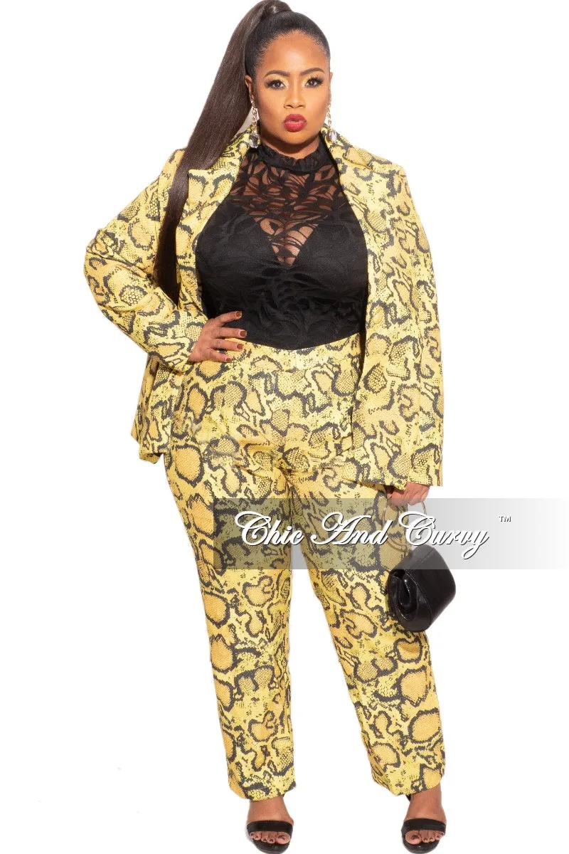 Final Plus Size Pants Suit in Yellow and Black Snake Skin Office Friendly SecureZipperClosures