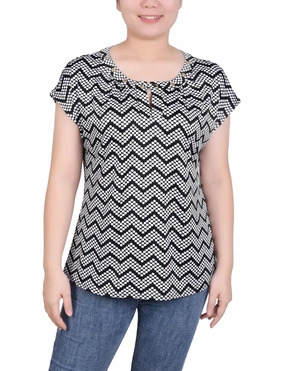 Stretch Weave Construction NonChafe Lining Extended Sleeve Top With Grommets