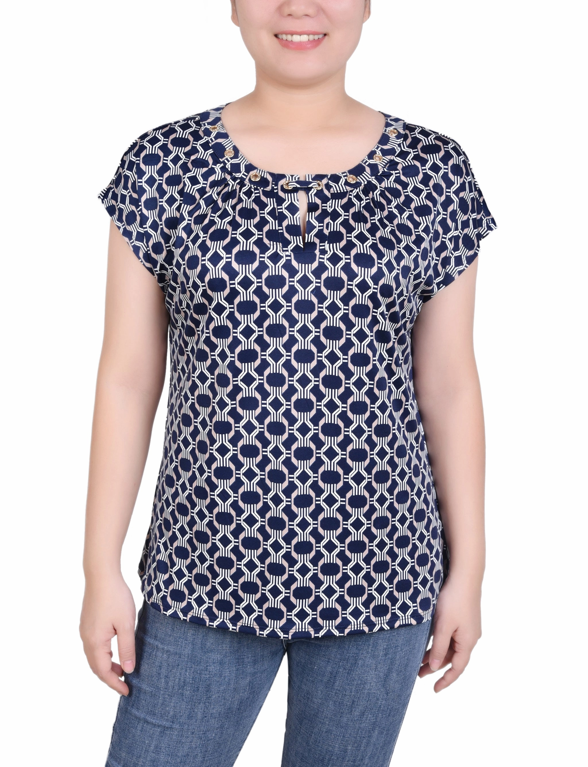 Extended Sleeve Top With Grommets Stretchable Neckline CompressionFit