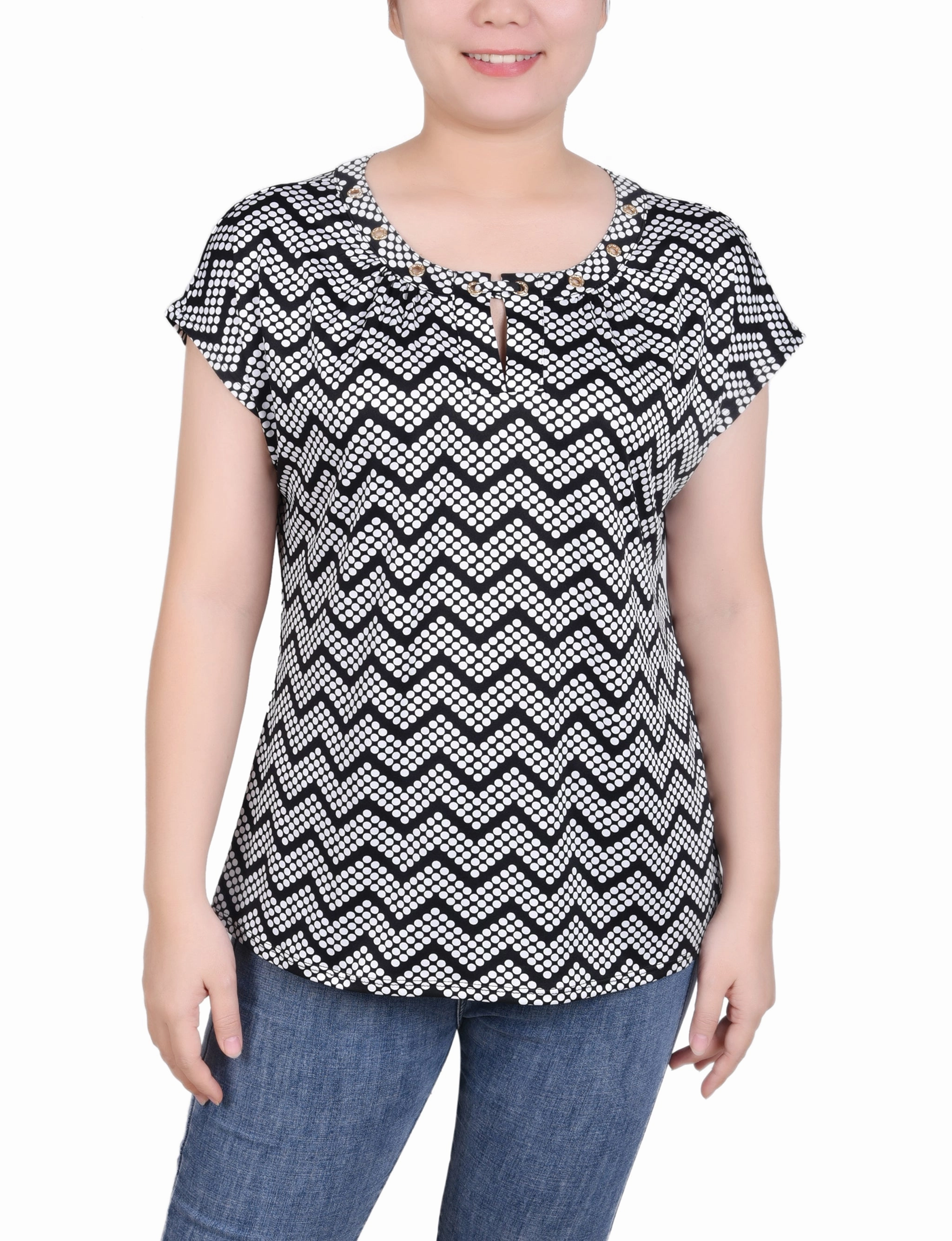 Extended Sleeve Top With Grommets Basic Wardrobe