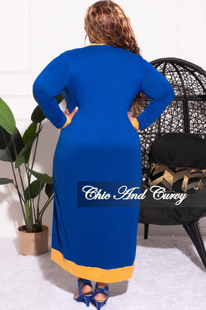 Final Sale Plus Size 2pc Set Duster & Tank Tie Dress in Royal Blue & Gold Tapered ankle Quick Wash