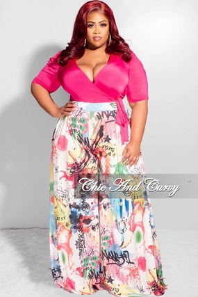 Seasonless wear Heat Dissipating Final Sale Plus Size Palazzo Pants in Multi Color Design Print