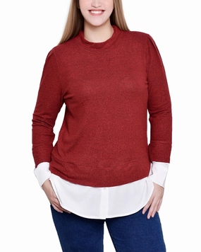 Odor Resistant Finish Petite Long Sleeve Two-Fer Top