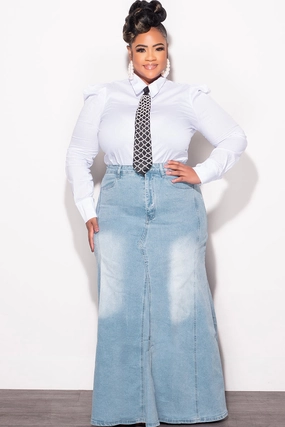 Relax Fit Wear AdjustableDrawstring Final Sale Plus Size Mermaid Skirt  in Denim