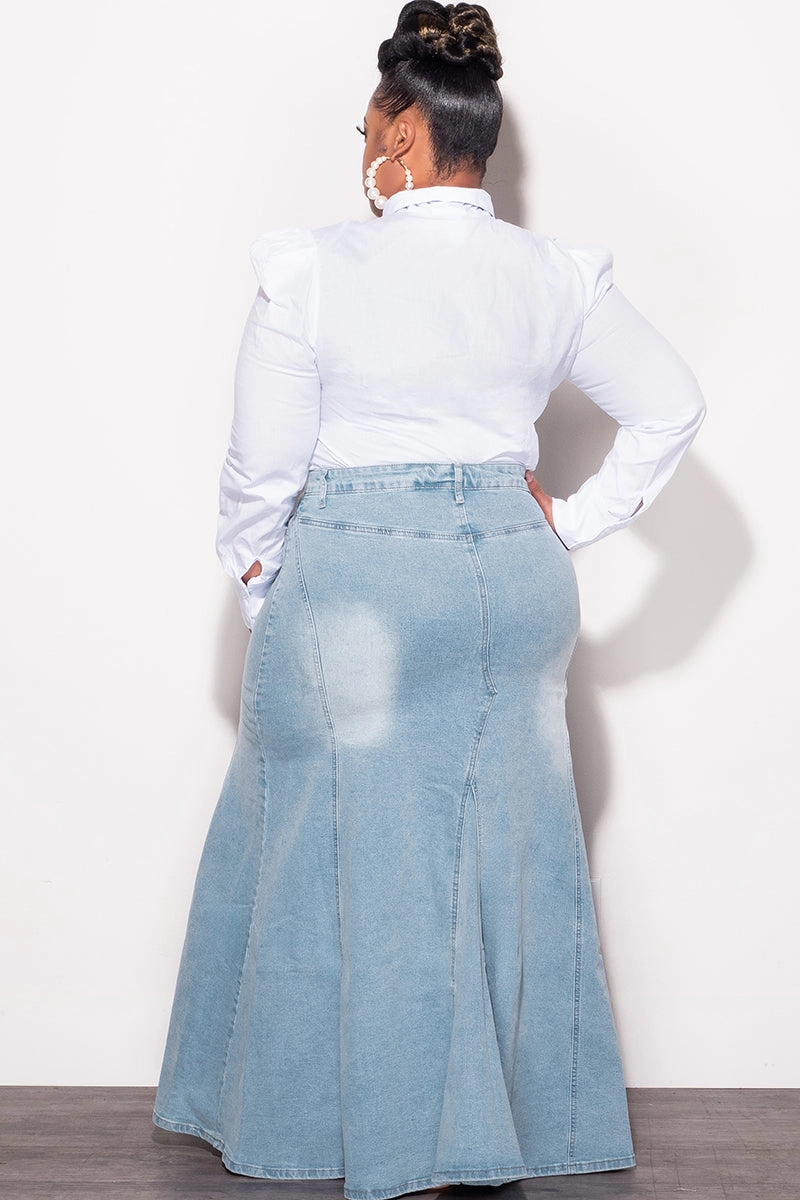 Chill Mode Final Sale Plus Size Mermaid Skirt  in Denim
